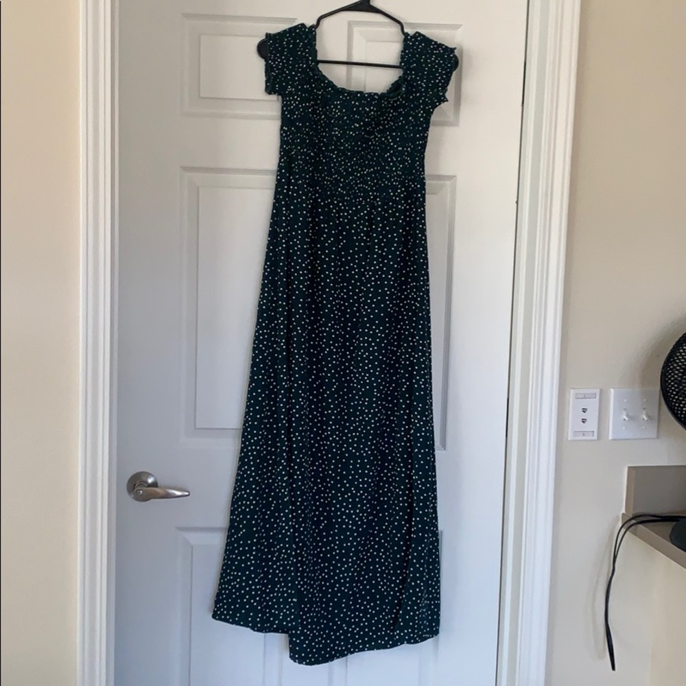 Off Shoulder Green Polka Dot Dress